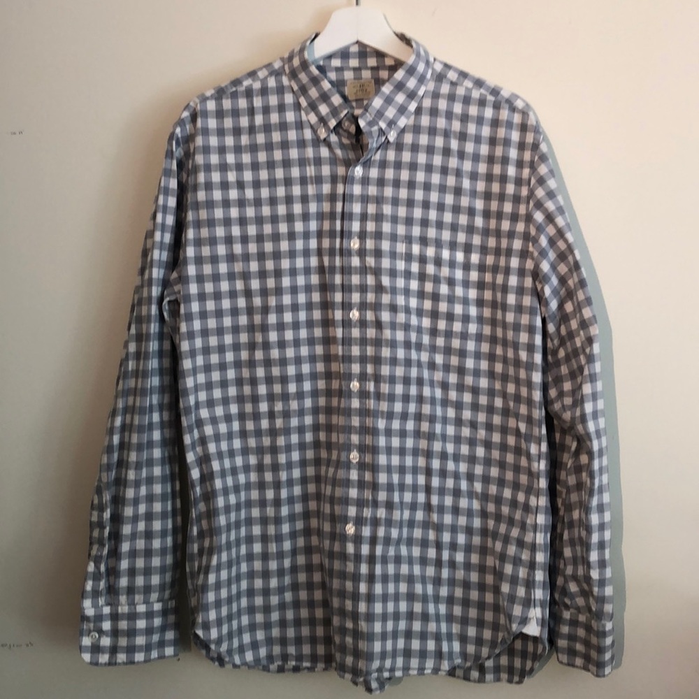 J. Crew gray checked shirt, size L